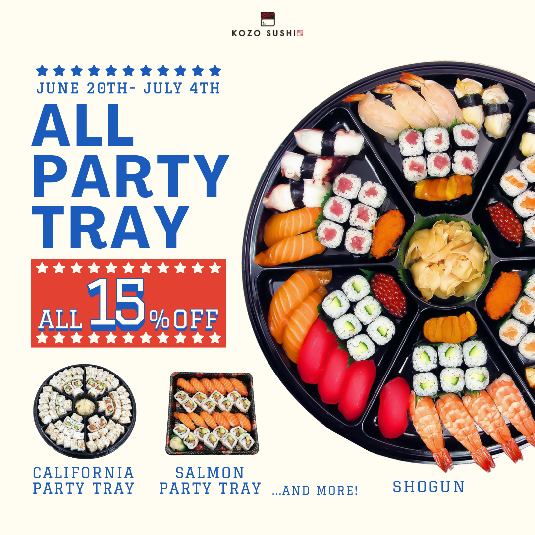 Kozo Sushi All Party Tray 15% OFF — June 20th to July 4th